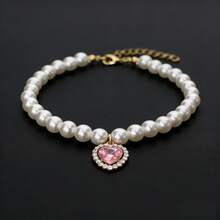 2pcs Luxury Pearl Pet Collar With Heart-Shaped Crystal Pendant, Durable And Adjustable, Minimalist Elegant Design, Suitable For Daily Wear And Holiday Gifts - Multicolor - View 4