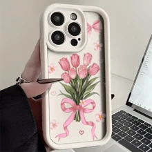 Esta funda para teléfono con estampado de tulipanes y diseño de pintura al óleo es compatible con Apple  16E/15/14/13/12/11/Pro/PLUS/Pro Max/MINI, S/A/M/NOTE, S/G/EDGE/E, Transition Spark/HANTOM/CAMON/INFINIX, Honor 400/PLAY/X/Y, OPPO Reno/A/F, 14/Redmi/POCO/NOTE y otros modelos. Está fabricada con TPU transparente, sencillo, elegante y resistente. Es una opción ideal para San Valentín, Halloween, Navidad, para uso personal o como regalo. - Blanco - Ver 1