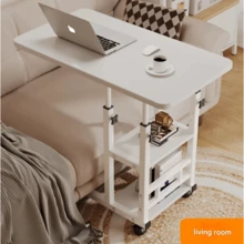 Doublelayer Metal Foldable Desk With Wheels Storage Rack Adjustable Height And Spacious Tabletop Versatile For Studying Working And Relaxing Perfect For Bedrooms Living Rooms & Offices, Bedside Table. - 白色 - 查看 12