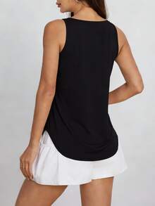Áo tank top nữ không tay, màu trơn, dáng rộng, chất liệu vải thoáng khí, thích hợp cho tập gym, chạy bộ, hoạt động ngoài trời mùa xuân/hè, thiết kế cổ tròn đơn giản, phong cách thể thao. - màu đen - Xem 2
