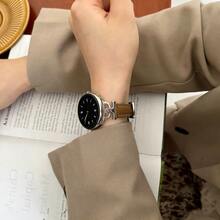 1条20mm/22mm真皮表带，兼容三星Galaxy Watch 7、Watch 5、Watch 6、Watch 4系列（40mm、42mm、43mm、44mm、45mm、46mm、47mm） - 金色 - 焦糖色 - 查看 3