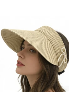 1pc Women's Foldable Sun Hat, Ponytail Hole Beach Hat, Straw Brim Outdoor Sun Protection Hat, Spring/Summer - Multicolor - View 6