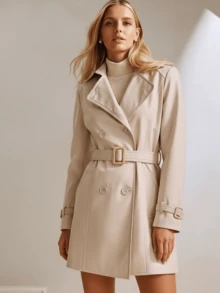 Áo khoác nữ Giolshon mùa xuân & thu chất liệu PU tối giản, phong cách công sở - Có thắt lưng, áo khoác nhẹ - Áo khoác gió thời trang đa năng - Màu be - Xem 5