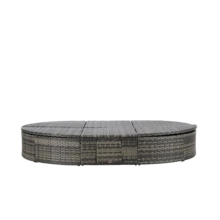 Cama Redonda para Patio Exterior, Tumbona con Respaldo Ajustable y Bandejas Plegables para Vasos, Cama Reclinable de Mimbre y Ratán para Patio con Cojines y Almohadas para Jardín o Piscina. - Gris oscuro + ratán + metal + poliuretano - Ver 8