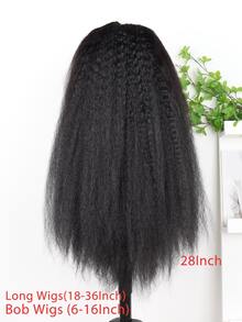 混合假发 - 真人发与合成纤维混合，柔软自然，Yaki 色，10-36 英寸，180 密度，长款黑色卷曲直发，预拔毛，无胶合成蕾丝前假发，带婴儿发，13*4 蕾丝假发，适合日常佩戴、家庭聚会、节日、派对、角色扮演、情人节等场合。 - SNatural - 查看 3