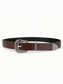 1pc Women's Classic Fashion Punk Western Style Denim Decorative Belt - Mocha Brown - View 4