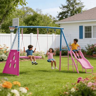 Metal Kids Swing Sets With Heavy Duty Outdoor A-Frame Metal Swing Stand For Playground