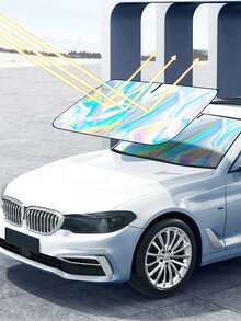 Laser Holographic Car Sun Shade - UV Protection And Heat Insulation Windshield Sunshade With Memory Steel Frame, Full Coverage D-Shape Design, Fade-Resistant Interior Protection, Easy Folding Storage Bag, Laser Titanium Silver Printed Sun Shade, Summer Car Sun Shade - Sunshade - View 4