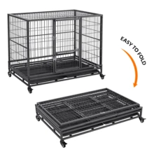 Butterslay 1PC Rolling Dog Crate Dog Cage Metal Dog Kennel - màu đen - Xem 4