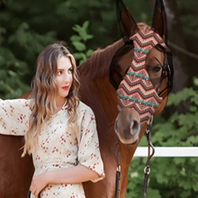 Orange & Green Printed Horse Face Mask, Comfortable Horse Face Mask With Ears, UV Protection And Sun Protection, Soft And Lightweight, Breathable, Mosquito And Fly Proof - Decorative - View 7