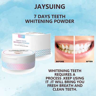 Jaysuing Polvo blanqueador de dientes de 7 días, limpieza oral que elimina la suciedad por oxidación, cuidado para un aliento fresco y blanqueamiento