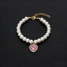 2pcs Luxury Pearl Pet Collar With Heart-Shaped Crystal Pendant, Durable And Adjustable, Minimalist Elegant Design, Suitable For Daily Wear And Holiday Gifts - Multicolor - View 6