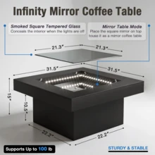 FKWin LED Infinity Mirror Coffee Table For Living Room - 黑色 - 查看 6