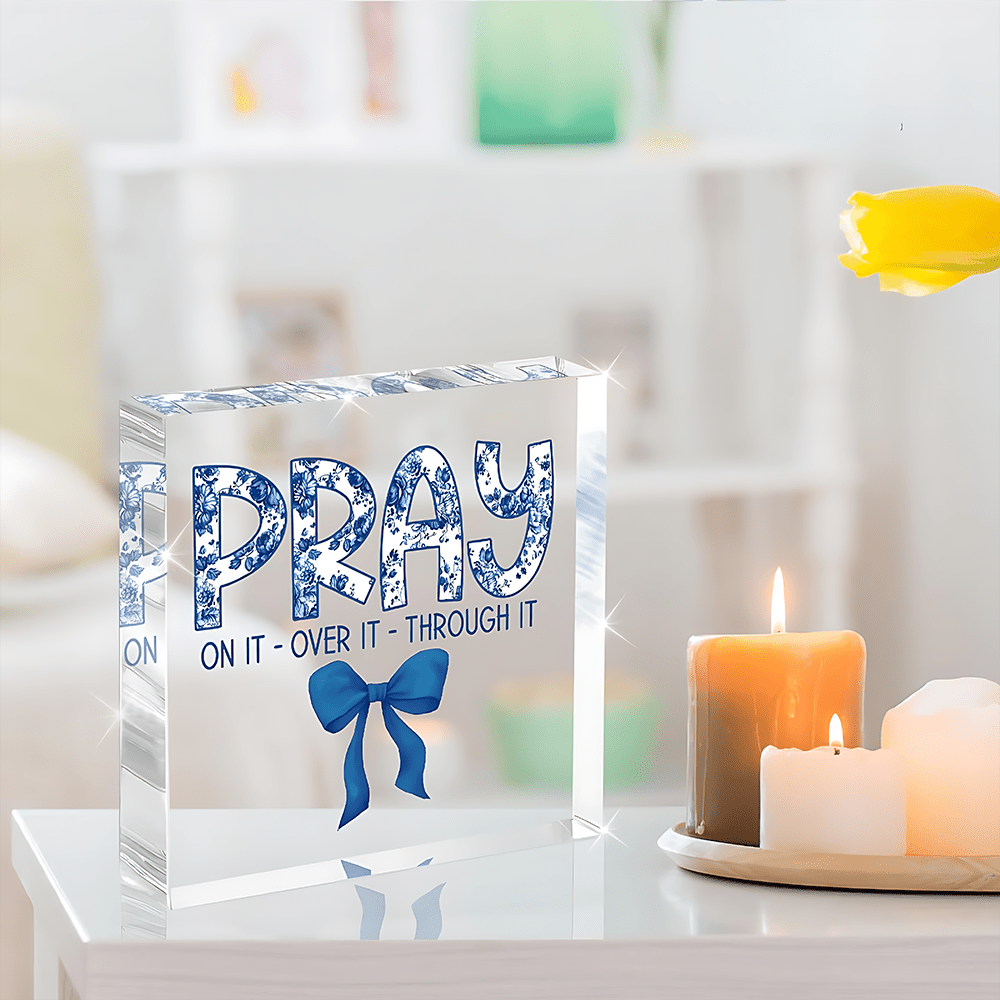 1/2 件装粉色蝴蝶结亚克力牌匾，可爱“我只是个女孩”办公桌摆件，宿舍装饰及创意女性礼物，透明 2D 设计，粉色卧室装饰，“为此祷告，为它祷告，经历它”，家居田园农舍客厅教堂，桌面配件 - 多色-擺飾 - 查看 2