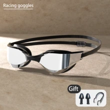 电镀泳镜和泳帽套装，高清，男女通用，防水，防雾，专业比赛游泳装备。 - 黑色透明+鼻夾+耳塞 - 查看 3