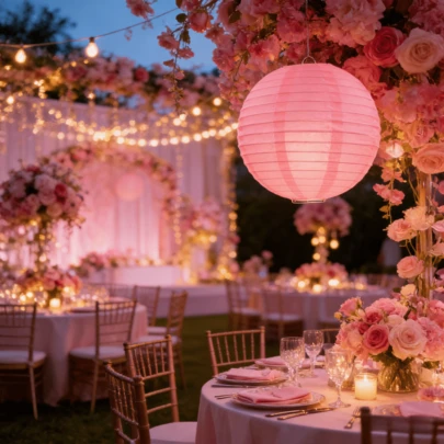 5pcs Pink Round Paper Lanterns, 11.8in, Hanging Decor, Romantic Atmosphere For Valentine's Day, Wedding, Proposal, Backyard, Party, Kids Room, Photography Background