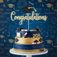 1 pieza Decoración de tarta Congrats Grad con brillo dorado - Decoraciones para fiesta de graduación Clase de 2026, Inserción de gorra brillante para celebración de graduación - ¡Felicidades por tu graduación! - View 7