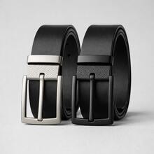 Kit 2 's Belts With Removable Black And Silver Buckle - Premium Synthetic Leather - 黑色 - 查看 1