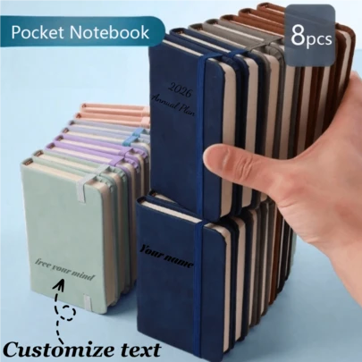 8 pezzi Taccuini mini A7 personalizzati, blocchi note portatili con taschine, superficie in finta pelle spessa, impermeabile e pelle sintetica delicata sulla pelle, copertine in finta pelle retrò A5 personalizzate, copertine in finta pelle, taccuini in finta pelle retrò, copertina morbida con segnalibro - ideali per riunioni di lavoro e studenti universitari