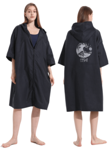 Pahajim Changing Robe With Hood Poncho Towel Adult Quick Dry Microfibre Dry Robe With Zip Oversized For Swim, Surf, Swimming, Beach - negro - Ver 1