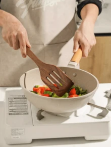 5pcs Wooden Cooking Utensil Set, Heat Resistant Non-Stick Cookware Spatula, Ladle, Slotted Spoon, Round Spoon, Slotted Spatula, Pasta Server, Salad Fork, Kitchen Tools - Multicolor - View 12