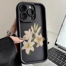 Esta funda retro con estampado de lirios blancos pintados a mano es compatible con Apple  16E/15/14/13/12/11/PRO/PLUS/PROMAX/MINI, S/A/M/NOTE, S/G/EDGE/E, Transition Spark/HANTOM/CAMON/INFINIX, Honor 400/PLAY/X/Y, OPPO Reno/A/F, 14/Redmi/POCO/NOTE y otros modelos. Está fabricada en TPU transparente, sencillo, elegante y resistente. Es una opción ideal para San Valentín, Halloween, Navidad, para uso personal o como regalo. - Café integral - Ver 9