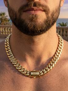14K Gold Plated Cuban Link Chain Necklace Smooth S Clasp Gold Chain For Men - 彩色 - 查看 9