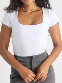 Kit 2 Women's Bodysuit With Square Neckline And Short Sleeves In Suplex - Brown/White - View 6