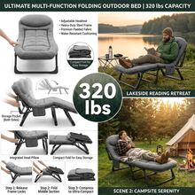 Aoran Outdoor Folding Lounge Bed Portable Reclining Chaise For Backyard Patio Beach Poolside, Heavy Duty Adjustable Camping Cot - 320LBS - 查看 2