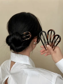 1pc Retro U-Shaped Acrylic Hair Clip, Suitable For Fine And Coarse Hair, Gentle Design For Easy Updo, Bun, And Ponytail Hairstyles, Daily Hair Accessory - One Size Fits All - View 5