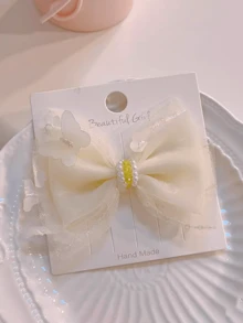 1个蝴蝶蕾丝发夹，公主仙女网纱花朵珍珠马尾夹 - 彩色 - 查看 6