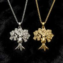 dollrinboy 1 pieza Collar con colgante de árbol de billetes de $100 chapado en oro de 14K, adecuado para mujeres y hombres, colgante de árbol de dinero, cadena plana de eslabón curvo de 3 mm - árbol del dinero - Ver 1