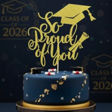 1个“为你骄傲”蛋糕装饰插牌，2026届毕业典礼装饰，祝贺毕业派对用品，优雅闪亮毕业蛋糕插牌，适用于高中、大学毕业庆祝活动 - 新款為你驕傲 - 查看 3