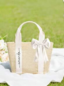 Túi tote đi biển bằng rơm in tên cá nhân dành cho nữ, túi tote cho phù dâu, túi xách đeo vai dung tích lớn, túi đeo vai du lịch mùa hè, quà tặng cho phù dâu. - Nhiều màu - Xem 9
