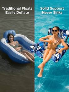 Inflatable Floating Pool Lounge Chair, Adult Inflatable Pool Hammock Chair, Floating Pool Bed Chair, Floral Print Floating Pool Sofa, Summer Pool Party, Inflatable Pool Supplies, Beach Essentials, Pool Floats - Multicolor - View 3