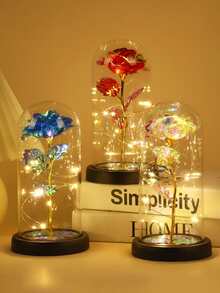 1pc Glass Dome Illuminated Rose Flower, Artificial Rose Flower, Multicolor Plastic Simulation Flower, Suitable For Women's Gift, Mother's Birthday Gift, Thanksgiving, Valentine's Day - Multicolor - View 7