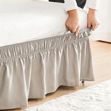VOLTITO 1pc Elastic Bed Ruffle - Easy Wrap Around Ruffle - Microfiber Bed Skirt With Adjustable Elastic Belt 15 Inch Tailored Drop - Hotel Quality Bedskirt, Fade Resistant (T/F/Q/K) - Linen - 查看 2