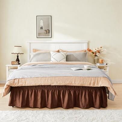 VOLTITO 1pc Elastic Bed Ruffle - Easy Wrap Around Ruffle - Microfiber Bed Skirt With Adjustable Elastic Belt 15 Inch Tailored Drop - Hotel Quality Bedskirt, Fade Resistant (T/F/Q/K)