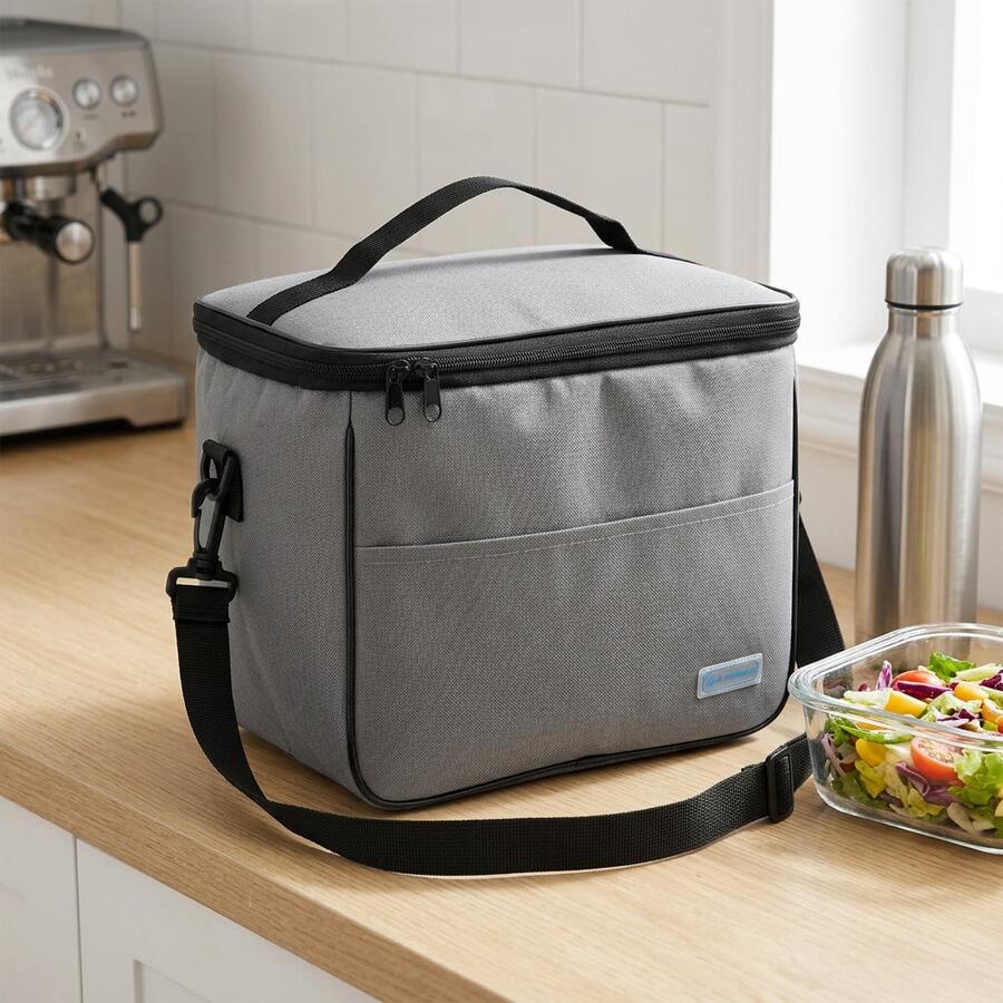 Large Capacity Thermal Lunch Bag, Portable And Multifunctional, 33cm X 22cm X 24cm, With Adjustable Shoulder Strap For Carrying Lunch To Work, School, Picnics, Camping, And Travel. Waterproof Handheld Cooler With Aluminum Lining To Keep Food Hot Or Cold. Available In Various Colors For Adults And Children. The Perfect Solution For Everyday Use, Keeping Your Meals Fresh. - 淺灰色 - 查看 1