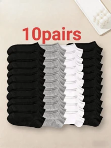 20/30 Pairs Women Black White Grey Ankle Socks, Fashionable Minimalist Short Socks - Black - View 6