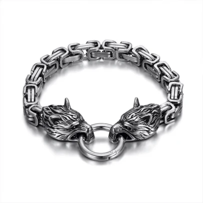 1pc Vintage Distressed Wolf Head Bracelet, Stainless Steel Chain, Masculine Street Style Personalized Bracelet For Men