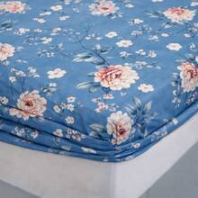 400 Thread Count Micropercal Bedding Set With Hemstitching, Double, Queen, And Single Sizes, Printed, Extra Soft And Comfortable Touch. - Floral azul - Ver 4