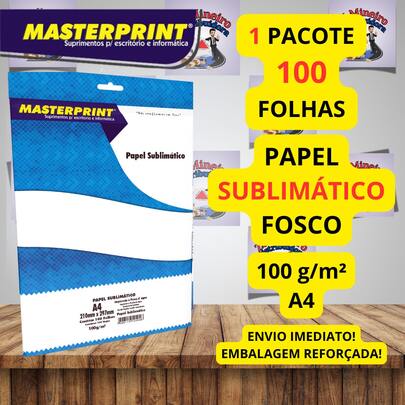 Kit 100 Folhas Papel Sublimatico 100g A4 Fosco Masterprint Transfer Artesanato Sublimação Canecas Squeezes Azulejo Nacional Brasil