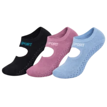 Kit 3 Meias Sapatilha Sola Antiderrapante Sem Viés Elástica Pilates Yoga Feminina - Sortidas - Visão 6