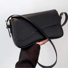 Women's Baguette Handbag With Irregular Flap, Fashionable Handbag Style, Black, Coffee, White, Caramel, Red, Patent Leather - Negro - Ver 2