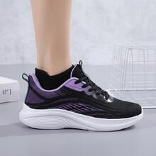 Tenis de mujer casuales de malla transpirable con suela de goma suave, zapatos para mujer deportivos ligeros con diseño de cordones, tenis deportivos para mujer con amortiguación y suela gruesa antideslizante, zapatillas deportivas cómodas para correr o caminar estilo de moda versátil y funcional. - Negro - Ver 6