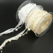 1条5码手工编织珠链珍珠丝带，婚礼花束丝带，新娘鲜花装饰，礼品包装丝带，婚礼派对装饰，花卉包装材料，蛋糕礼盒装饰薄纱丝带 - 查看 1