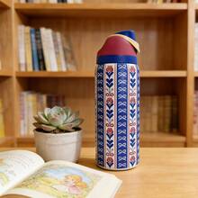 Owa Laa Blue Pattern Stainless Steel Water Bottle, 32oz/945ml With Straw, Exquisite Look, Double Wall Insulated For Hot&Cold Drinks/Iced Water, For Leisure Work Sports Indoor Outdoor, Ideal For Students Office Workers, Perfect Gift Choice - 藍色 - 查看 3