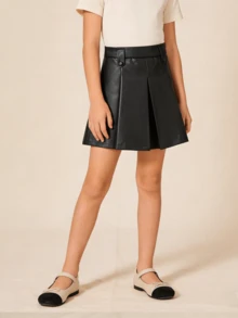 Balabala 女童秋冬百褶迷你裙，适合少女的百搭时尚半裙 - 黑色調 - 查看 1