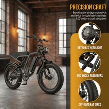Adult Electric Bicycle, 749W Motor, 48V 15Ah Battery, 20x4-Inch Thick Tires, Top Speed Up To 27.9 Mph, Range Up To 37 Miles, All-Terrain Retro Electric Bicycle. - 黑色 - 查看 4